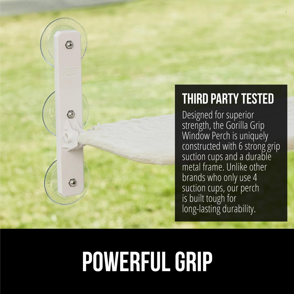 GORILLA GRIP cat window perch folded compact saves space behind curtains.