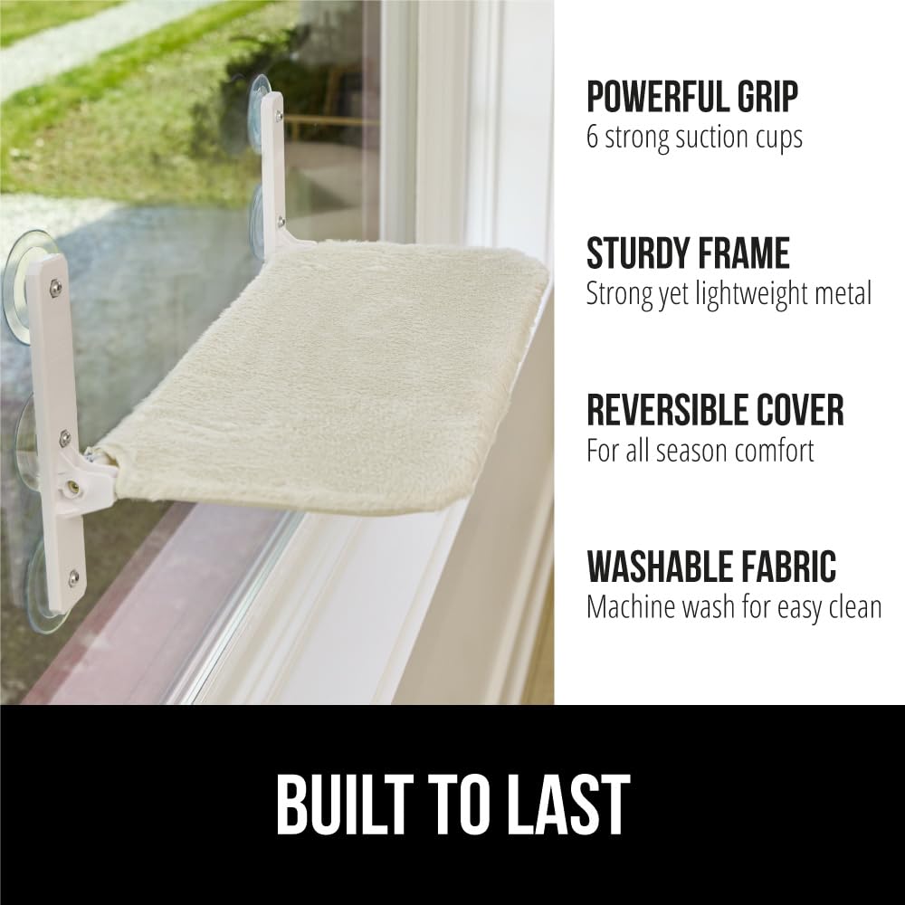 GORILLA GRIP cat window perch front view shows spacious lounging surface.