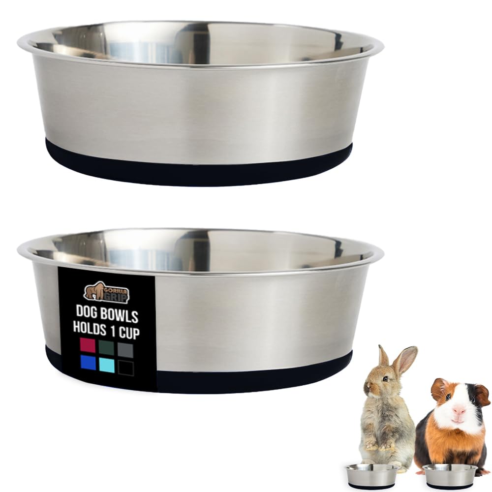 Gorilla Grip stainless-steel-1cup dog bowl for small pets, durable feed