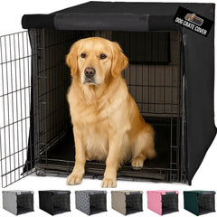 Gorilla Grip dog crate cover for 42-inch crate front view demonstrating privacy and light reduction