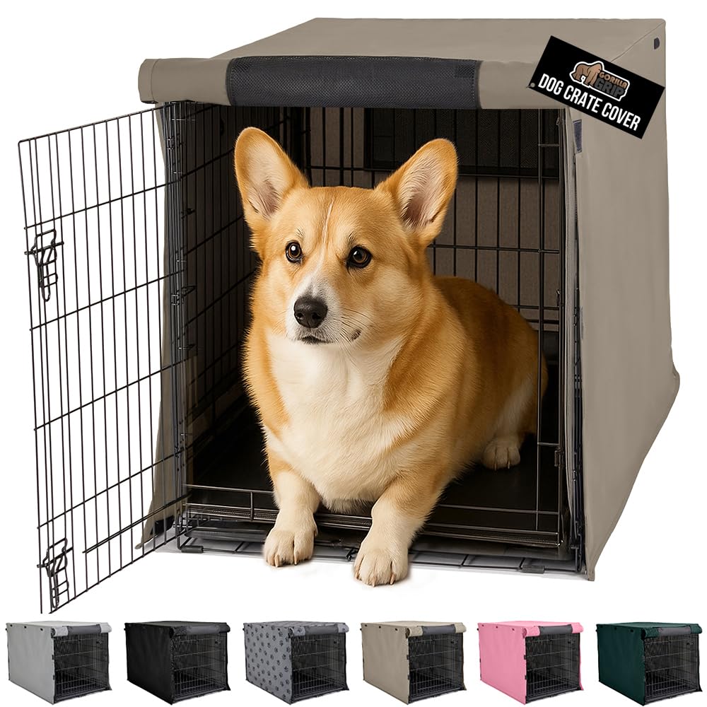 Gorilla Grip dog crate cover dark den creates a calming crate space.