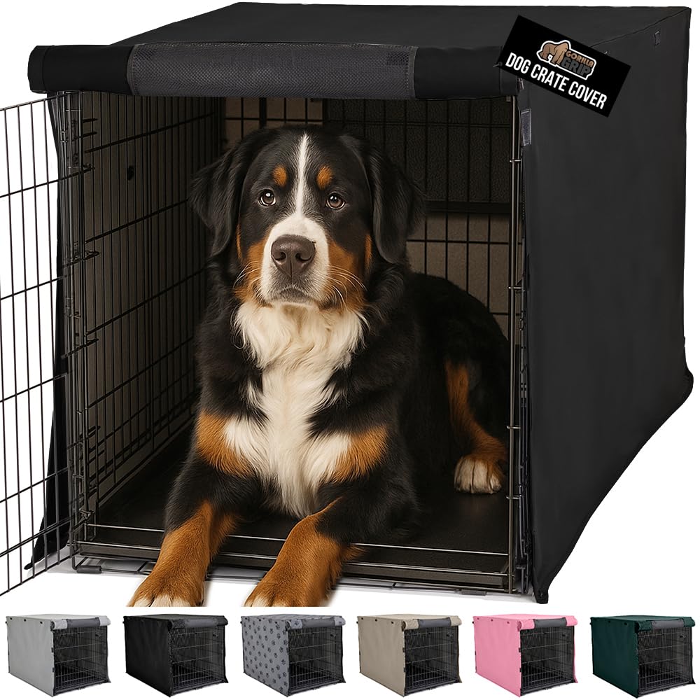 Gorilla Grip dog crate cover front view demonstrates privacy and easy access for your pet.