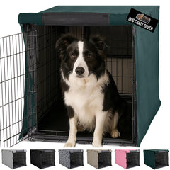 Gorilla Grip dog crate cover front view with privacy and breathable mesh windows for calm rest.