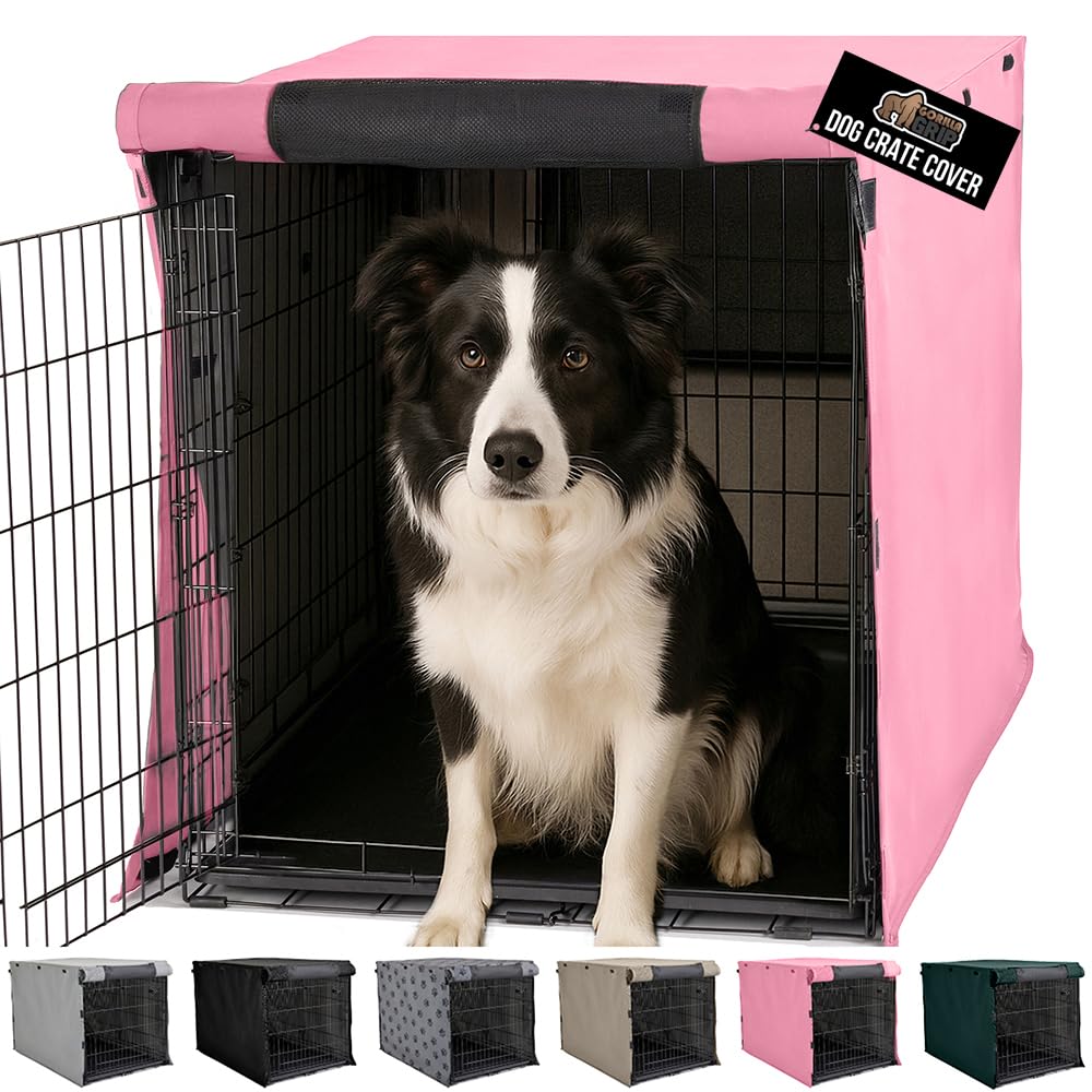 GORILLA GRIP dog crate cover pink front window promotes airflow and calm observation.