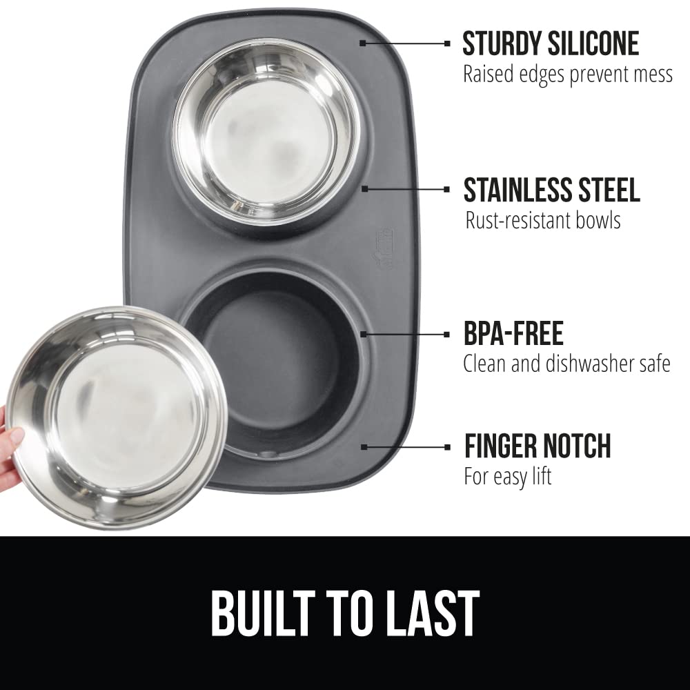 GORILLA GRIP bowls-stainless-steel-gray image features rust-resistant bowls for easy cleaning.