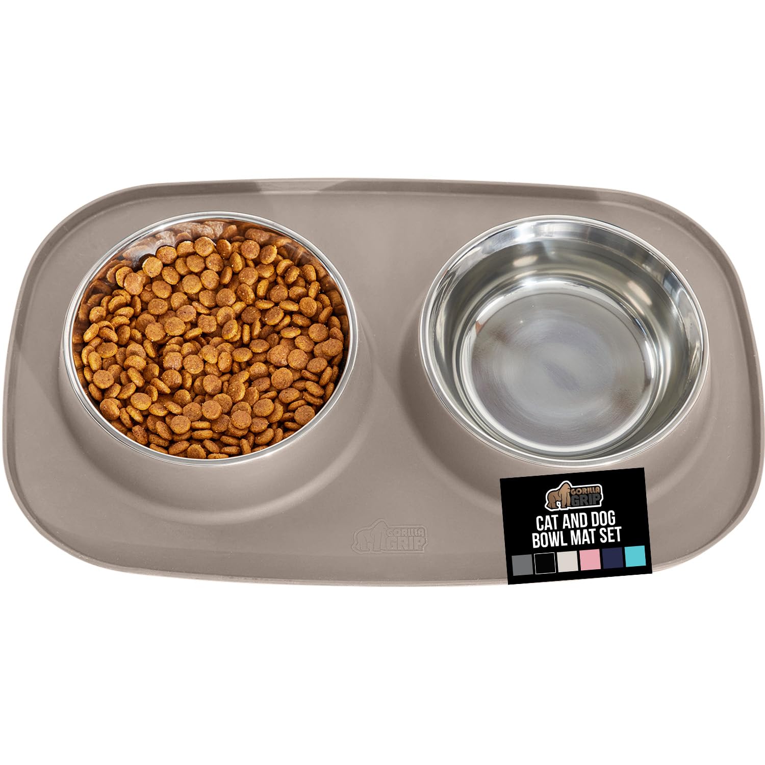 Gorilla Grip feeding mat set beige provides spill containment for tidy meals.