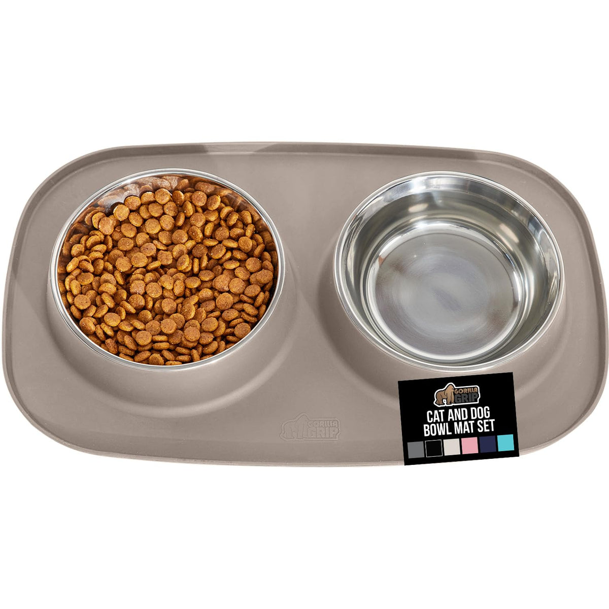 Gorilla Grip feeding mat set beige provides spill containment for tidy meals.