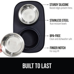 Gorilla Grip feeding mat set bowls side-view shows raised edge spill containment.
