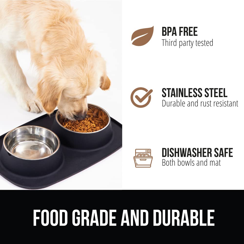 Gorilla Grip feeding mat set dishwasher-safe mats and bowls for easy cleaning.