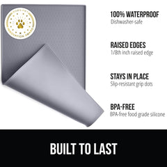 Gorilla Grip raised-edge pet mat contains spills during mealtime.