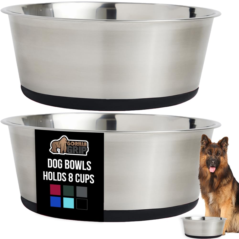 GORILLA GRIP set of 2 dog bowls with 8-cup capacity for easy feeding