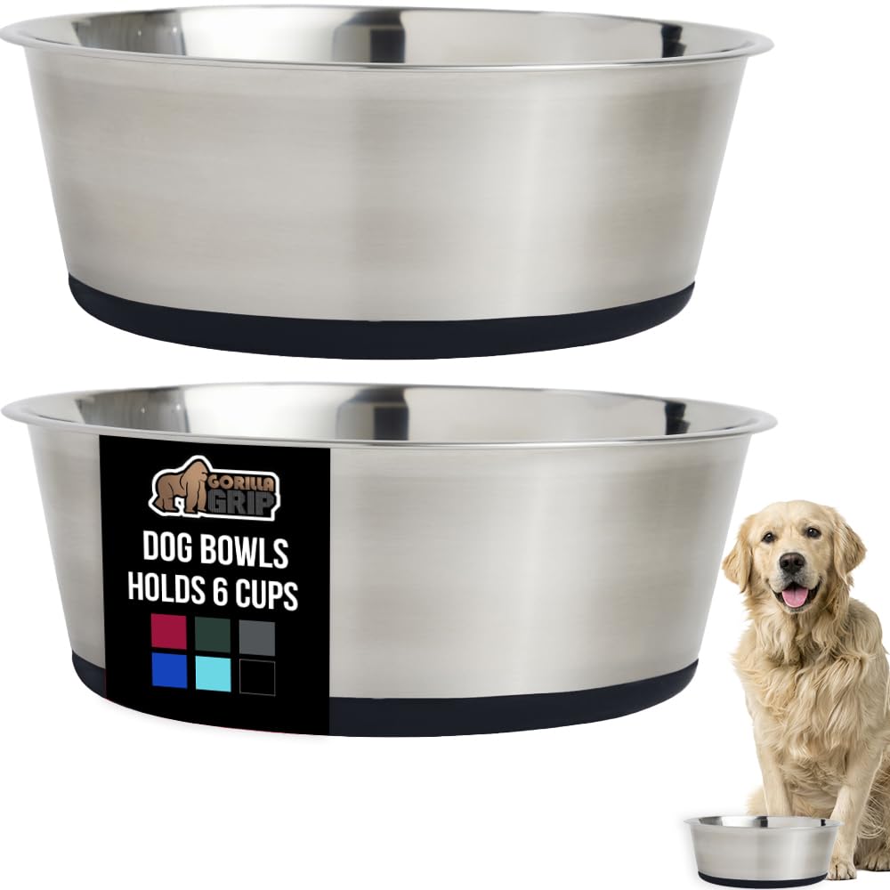 GORILLA GRIP set of 2 dog bowls on floor for easy feeding at home
