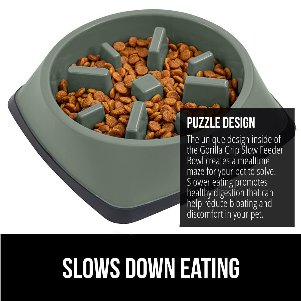 GORILLA GRIP slow feeder bowl shown as dishwasher safe for easy cleaning