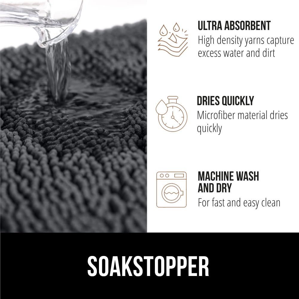 GORILLA GRIP SOAKSTOPPER soft chenille microfiber dries quickly underfoot.