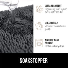 GORILLA GRIP SOAKSTOPPER soft chenille microfiber dries quickly underfoot.