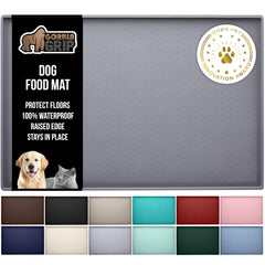 Gorilla Grip waterproof feeding mat 28x18 gray protects floors from spills.