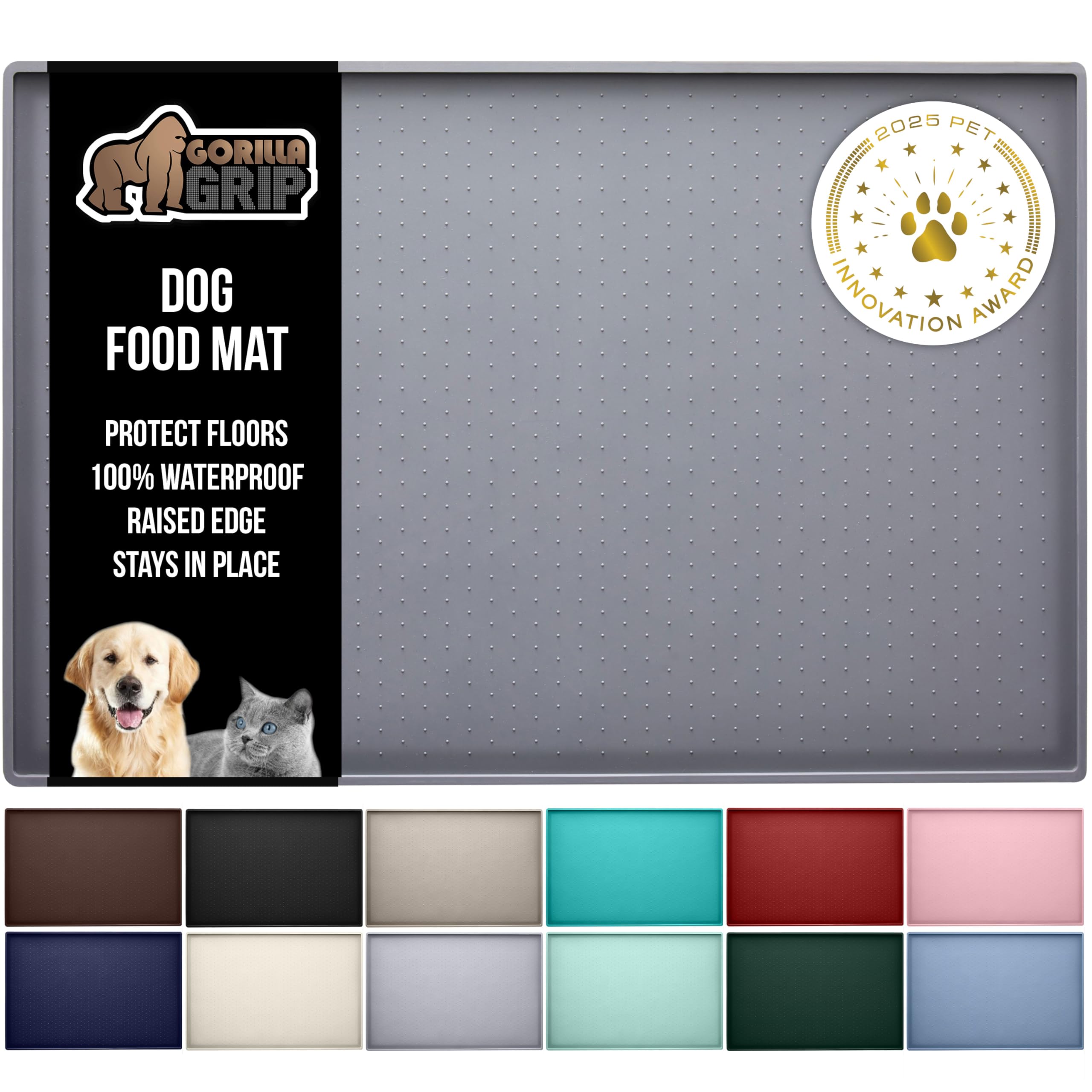 Gorilla Grip waterproof pet feeding mat 23x15 gray helps contain spills and protect floors.