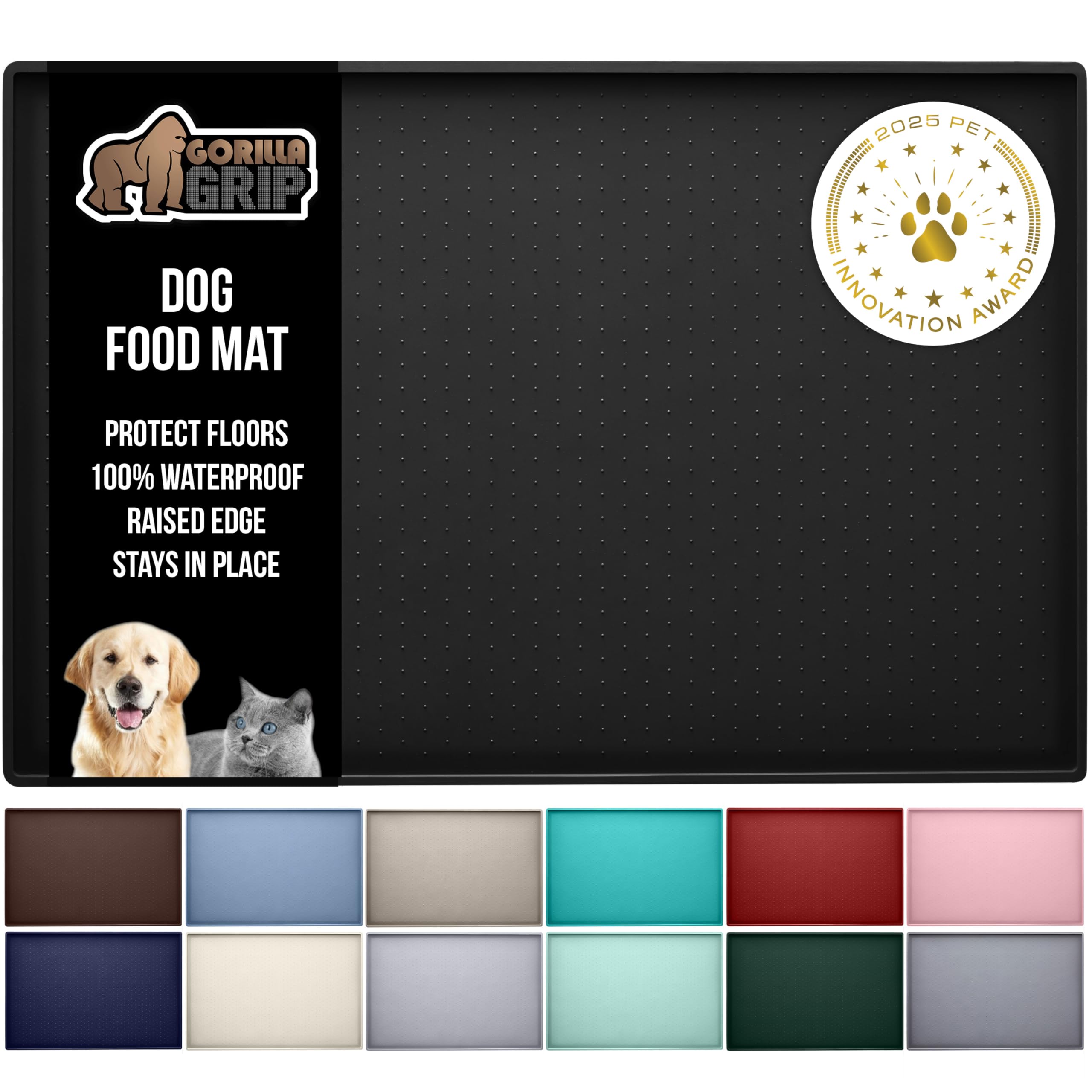 Gorilla Grip waterproof raised-edge pet mat keeps spills contained during meals