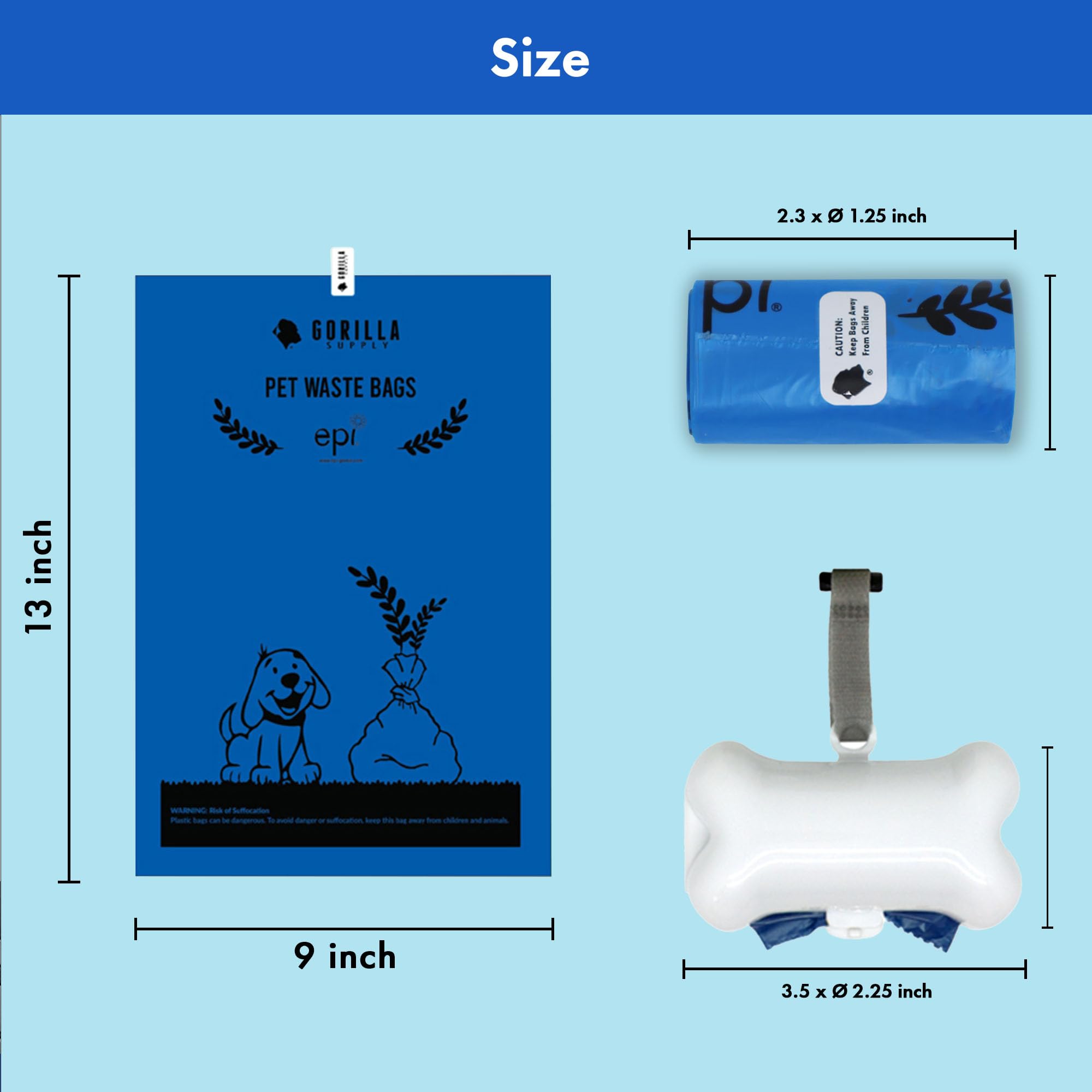Gorilla Supply patented dispenser shows one-bag-per-pull for quick access.