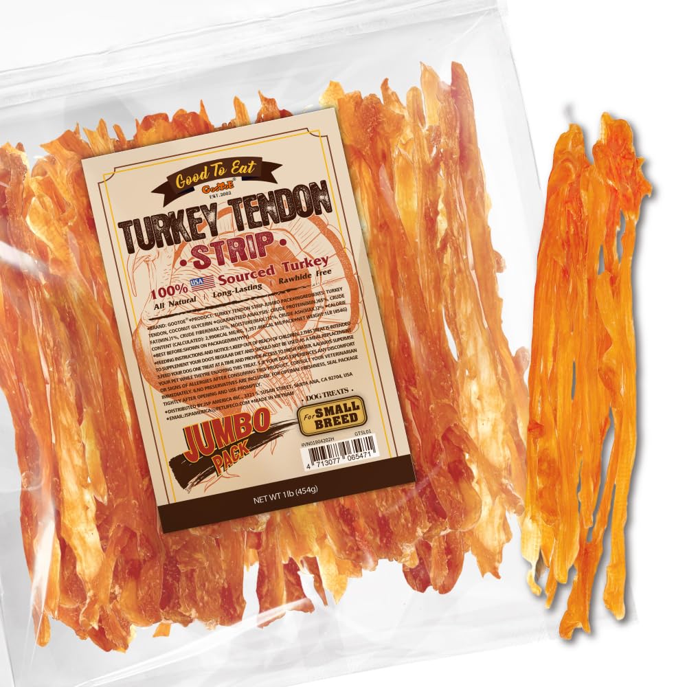 Gootoe turkey tendon dog strip close-up for long-lasting chew time.