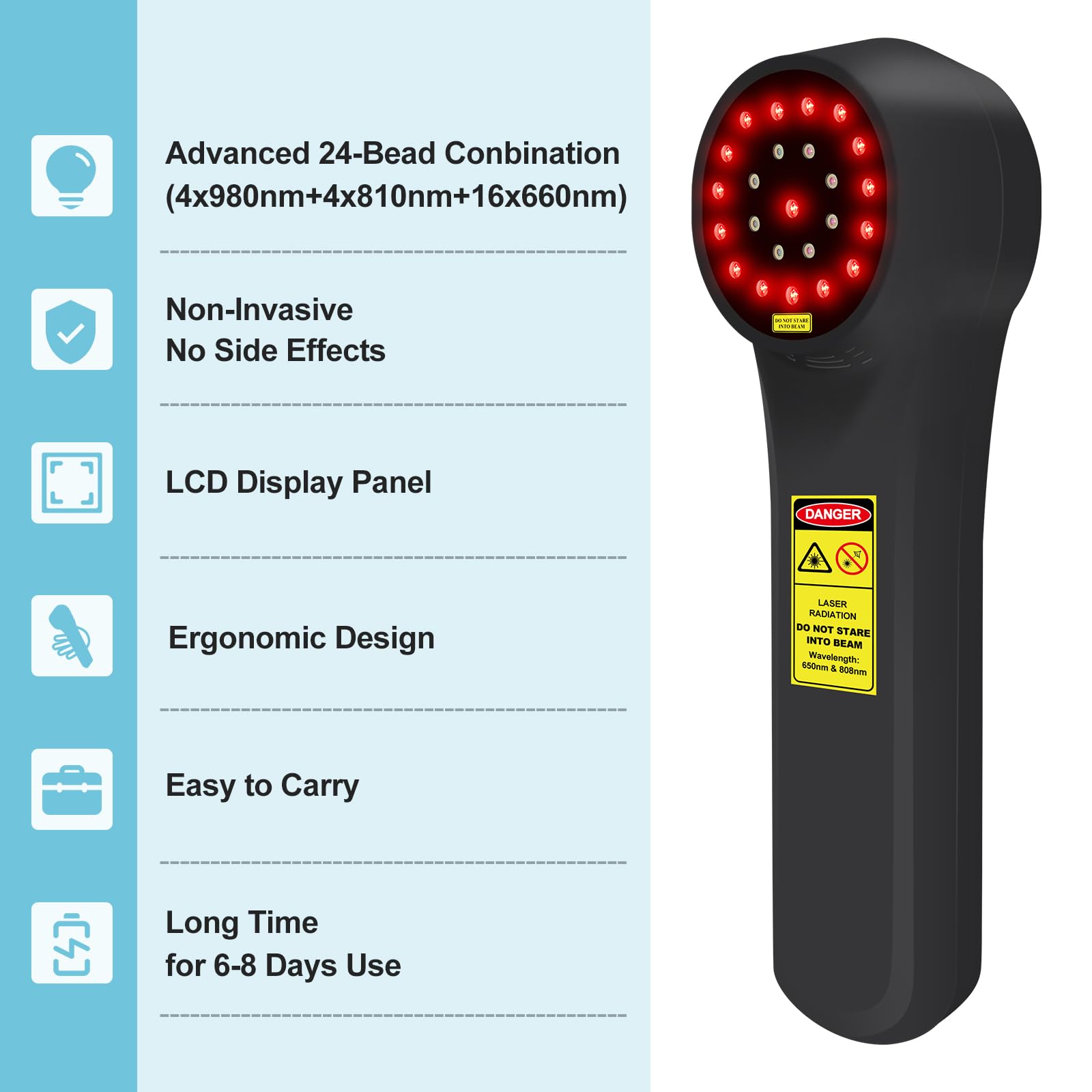 GOVW cold laser package contents include device, power, glasses, and manual.