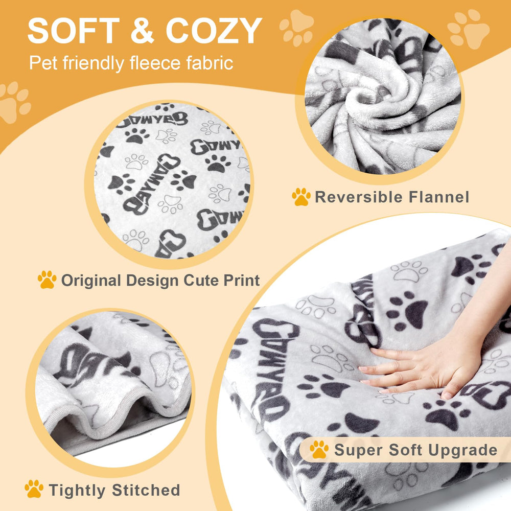 Gowyeg paw-pattern blanket laid on a dog bed for comfort.