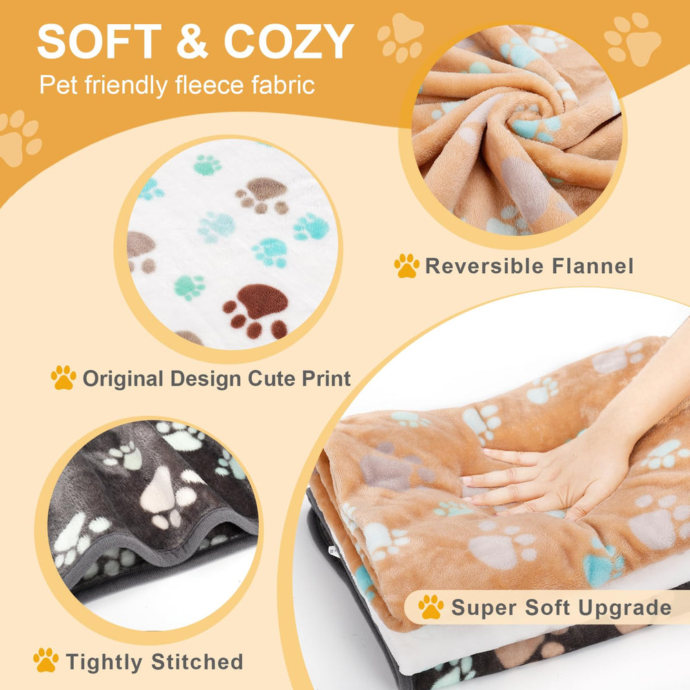 Gowyeg dog blanket paw-pattern close-up emphasizes plush texture and visual charm.