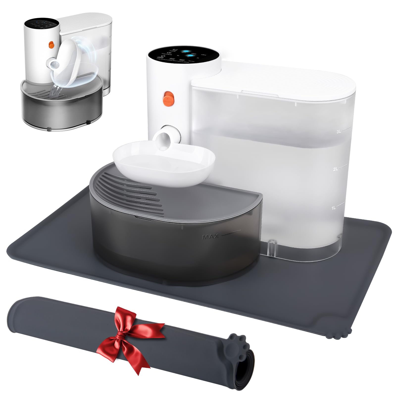 GOYJOY smart pet water fountain front view highlights a filterless design for easy hydration.