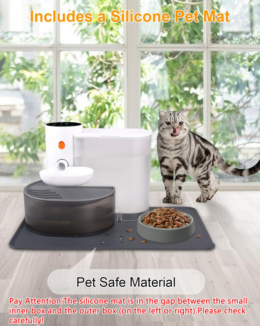GOYJOY silicone mat included photo shows practical, mess-minimizing pet feeding area.