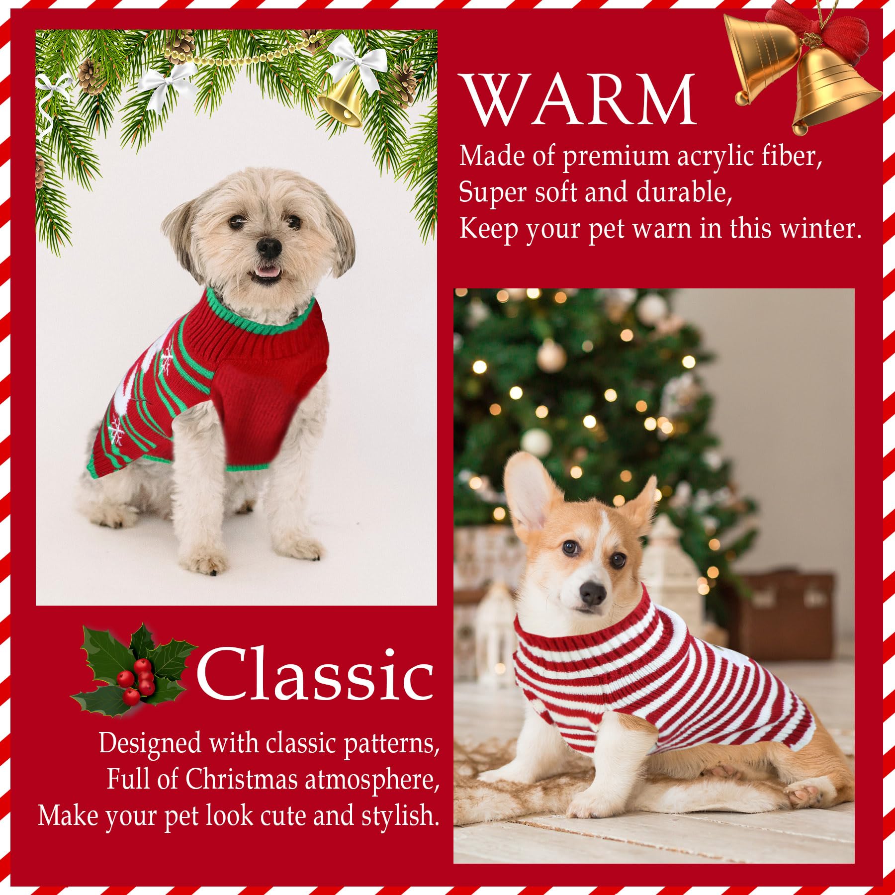 GOYOSWA 3-pack dog Christmas sweaters set showcases pack-shot with versatile holiday outfits.