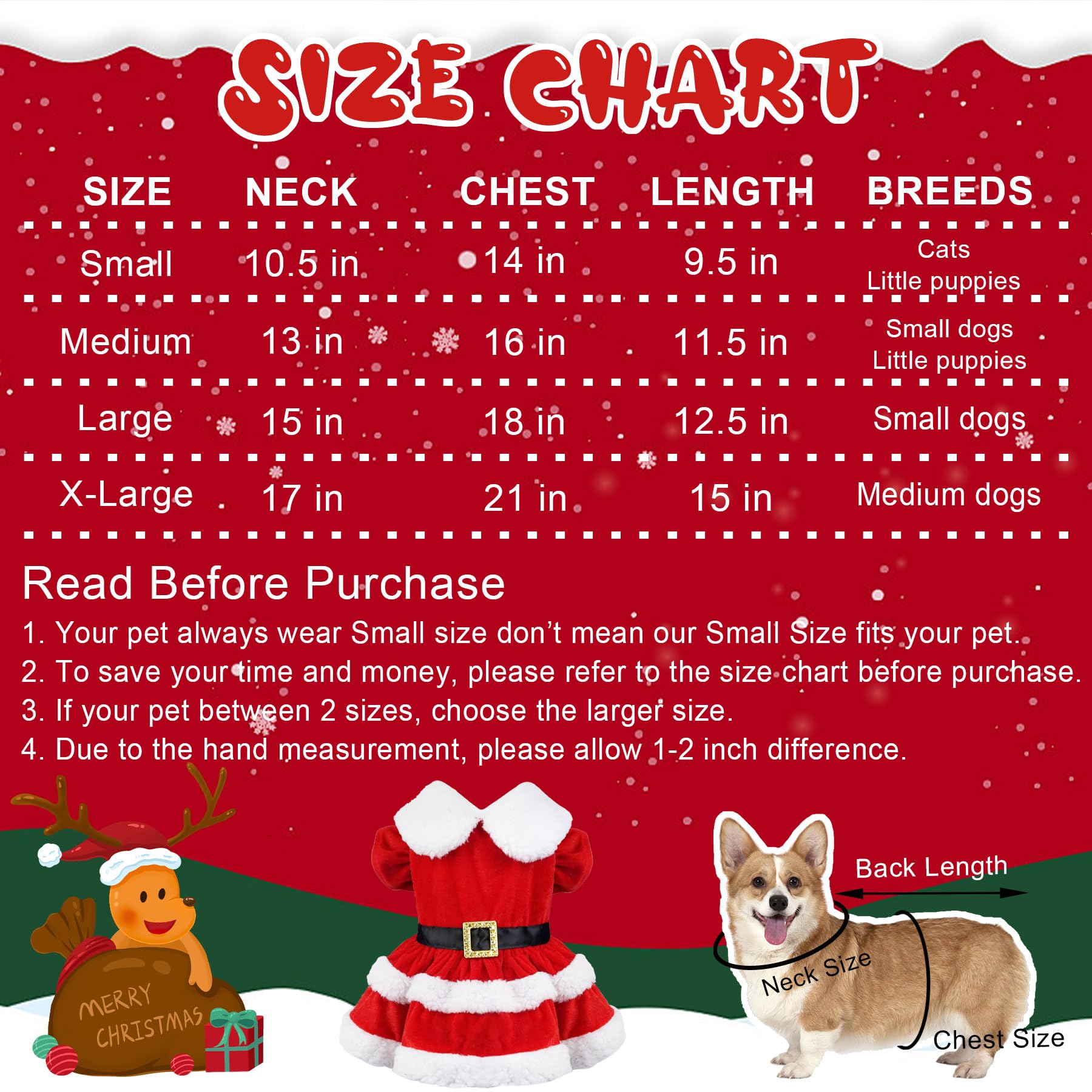 GOYOSWA outfit size chart to help choose the right pet fit.