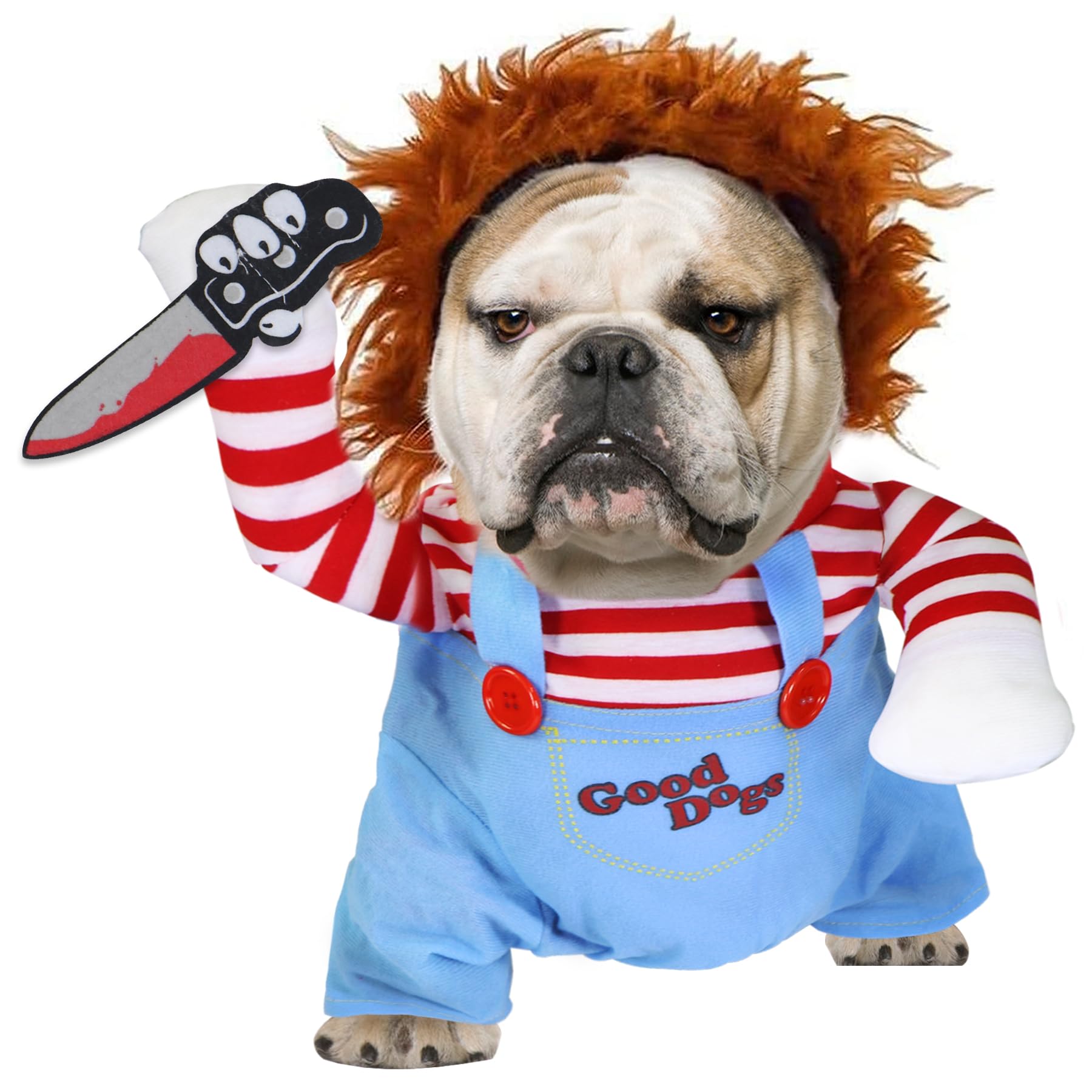 GOYOSWA deadly doll dog costume set provides a complete Halloween look for photos