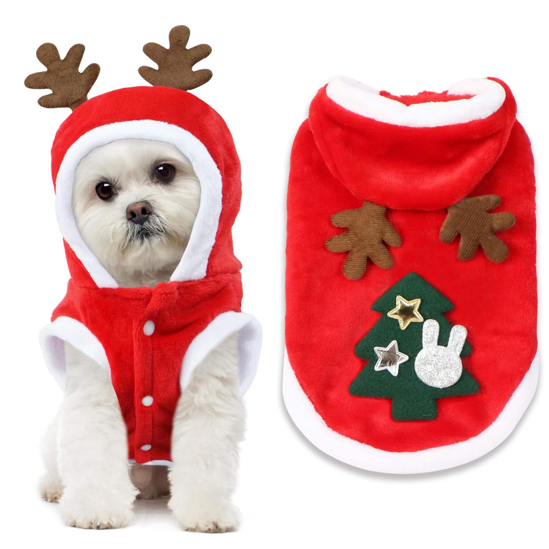 GOYOSWA dog Christmas outfit elk antlers hat for festive warmth in photos