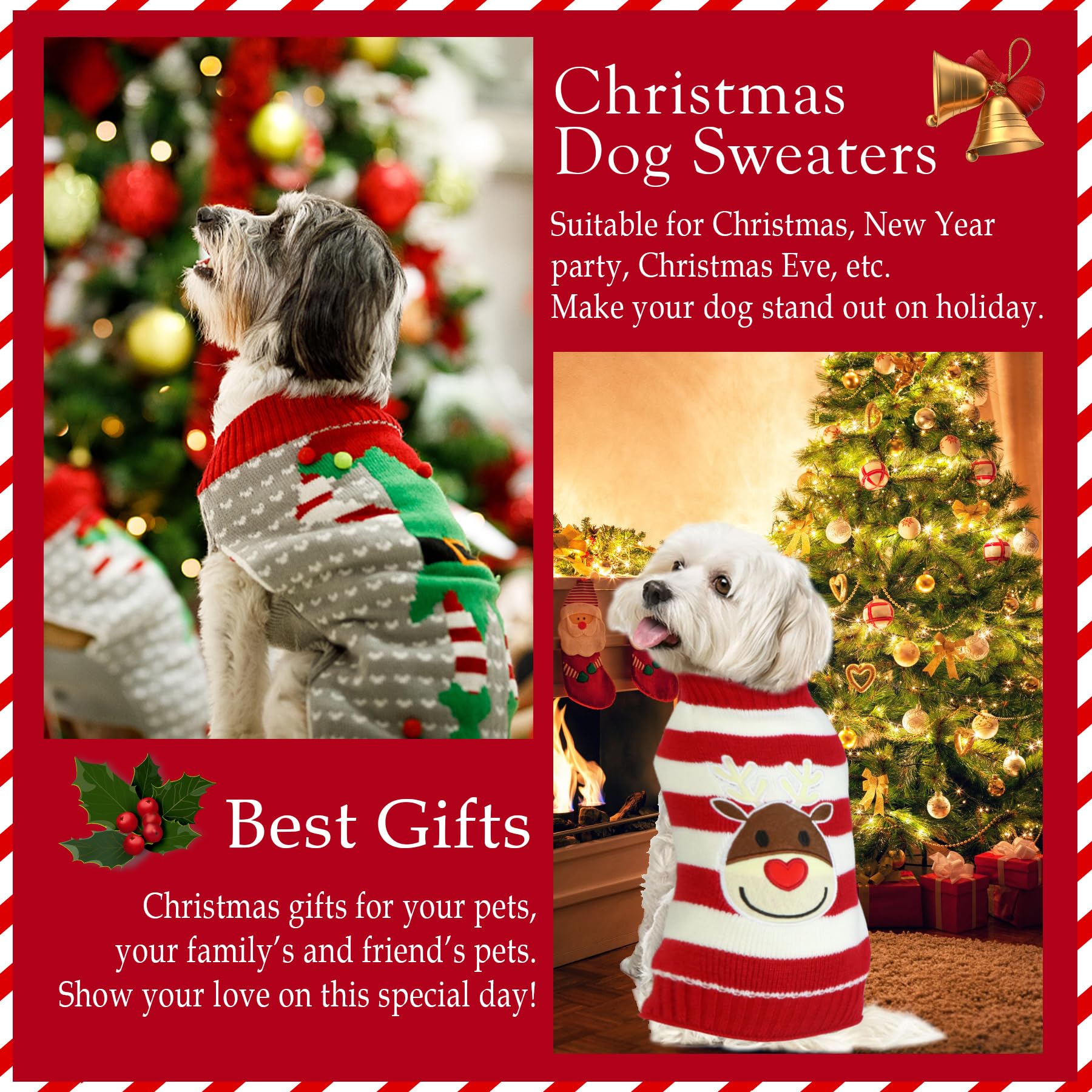 GOYOSWA dog Christmas sweater elf pattern soft knit for daily wear