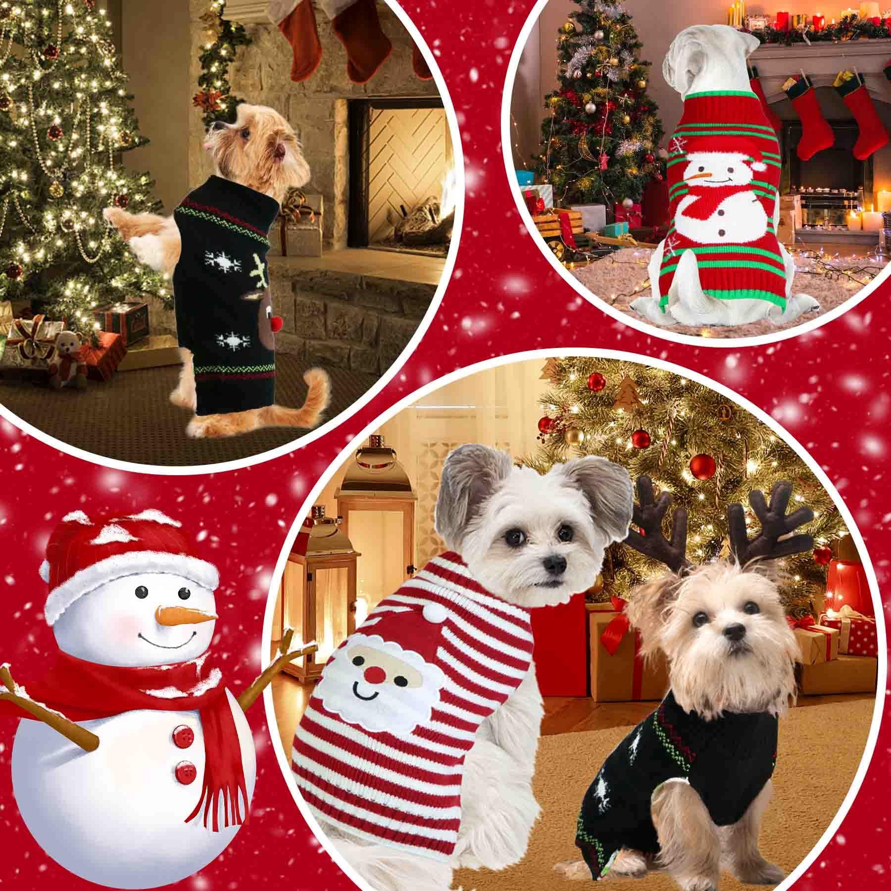 GOYOSWA dog Christmas sweater reindeer pattern for cozy winter wear and cute holiday photos.
