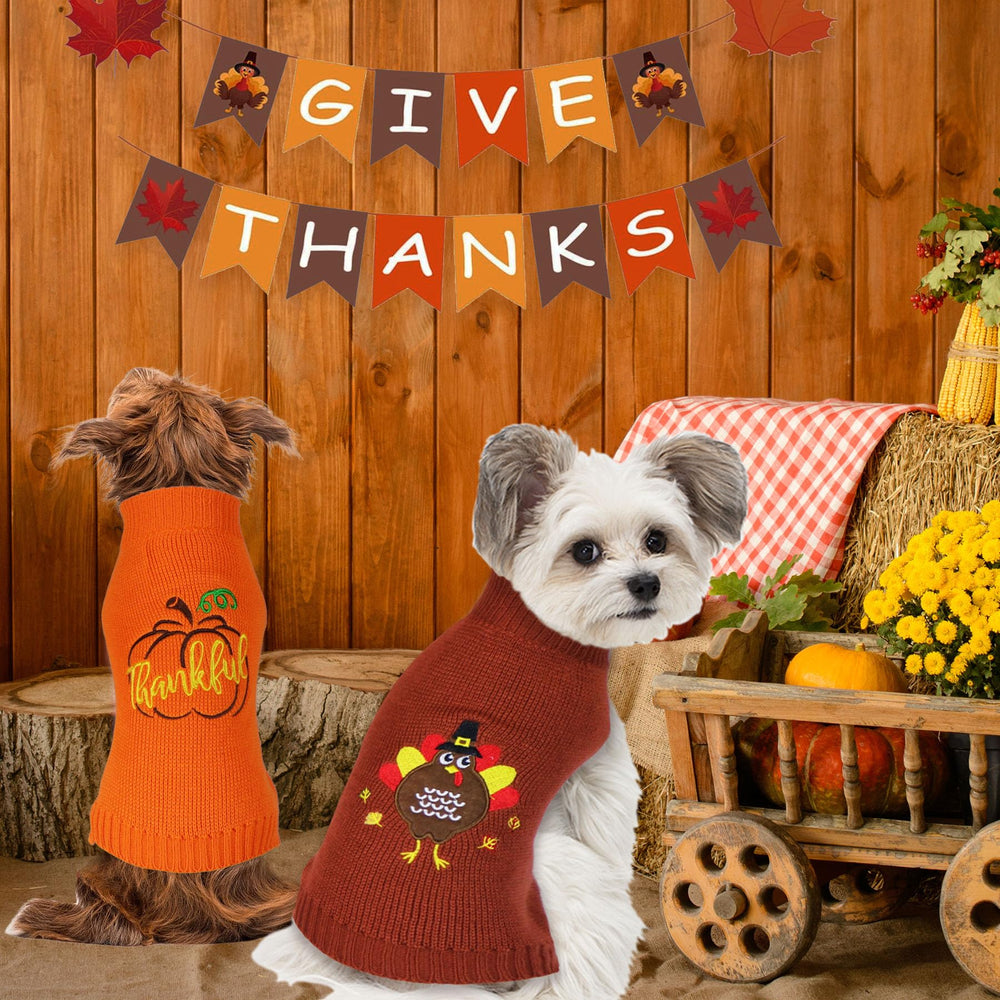 GOYOSWA dog Thanksgiving sweater orange pumpkin pattern for holiday outfits