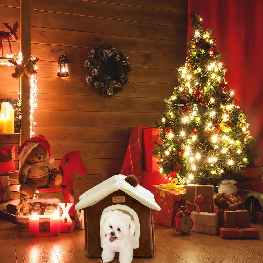GPPSUNGD Christmas Cat Bed pink packaging and assembled setup suggests fast tool-free installation.
