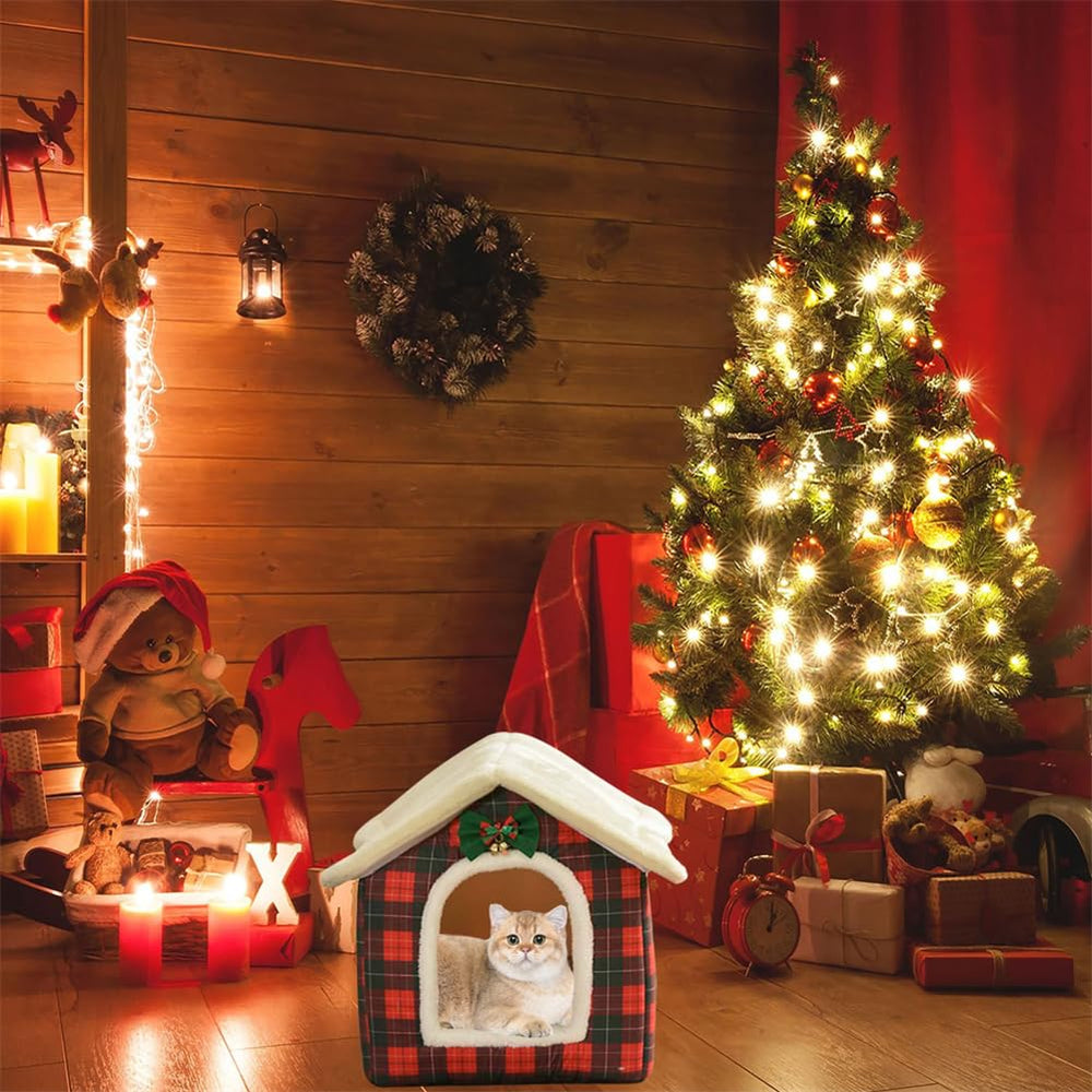 GPPSUNGD Christmas Cat Bed pink close-up stitching emphasizes durability and safe non-toxic materials.