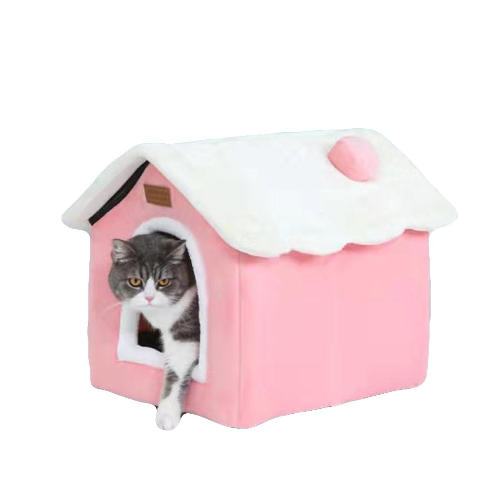 GPPSUNGD Christmas Cat Bed pink side view provides a cozy den for anxious pets.