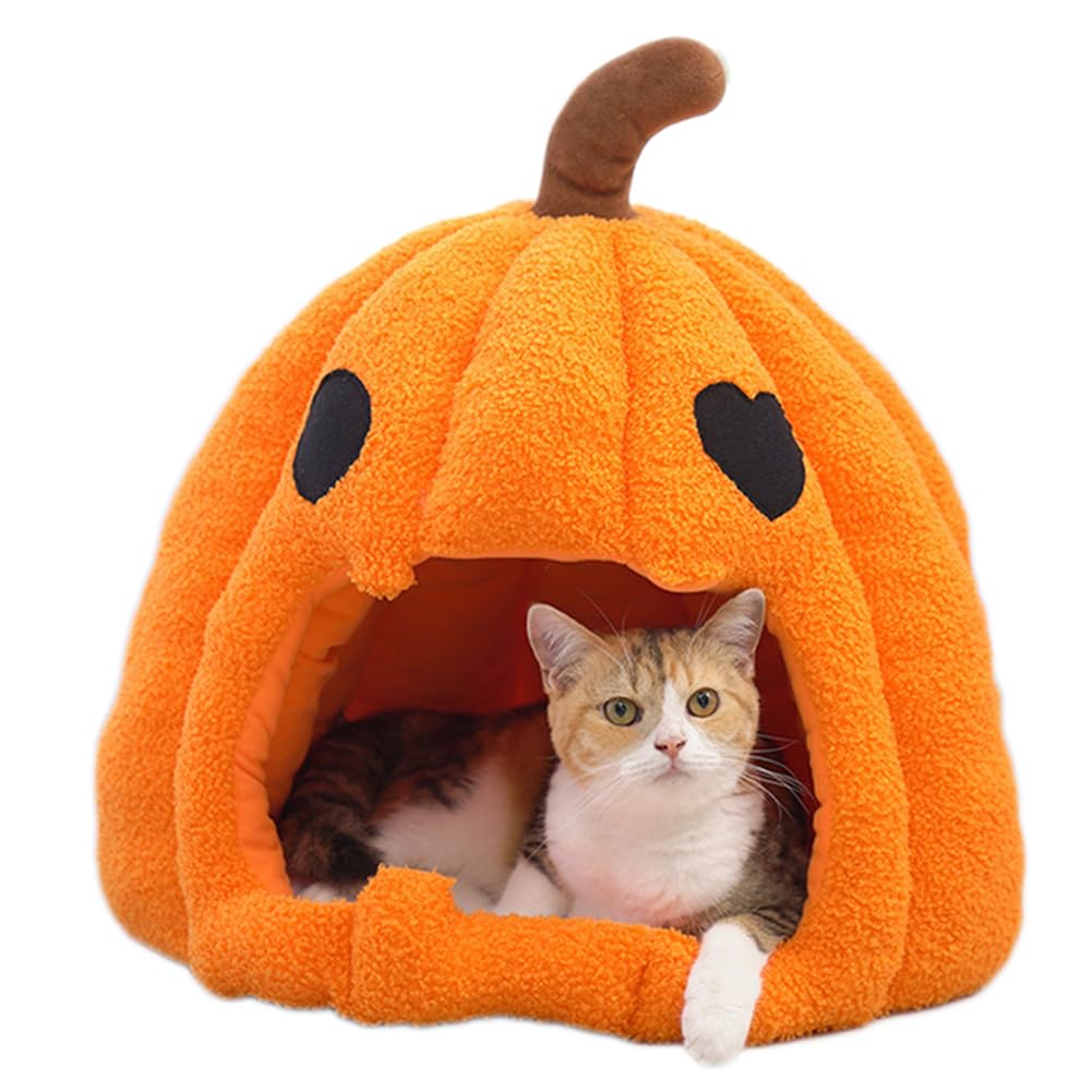 GPPSUNGD pumpkin cat bed front view shows a cozy indoor den for cats.