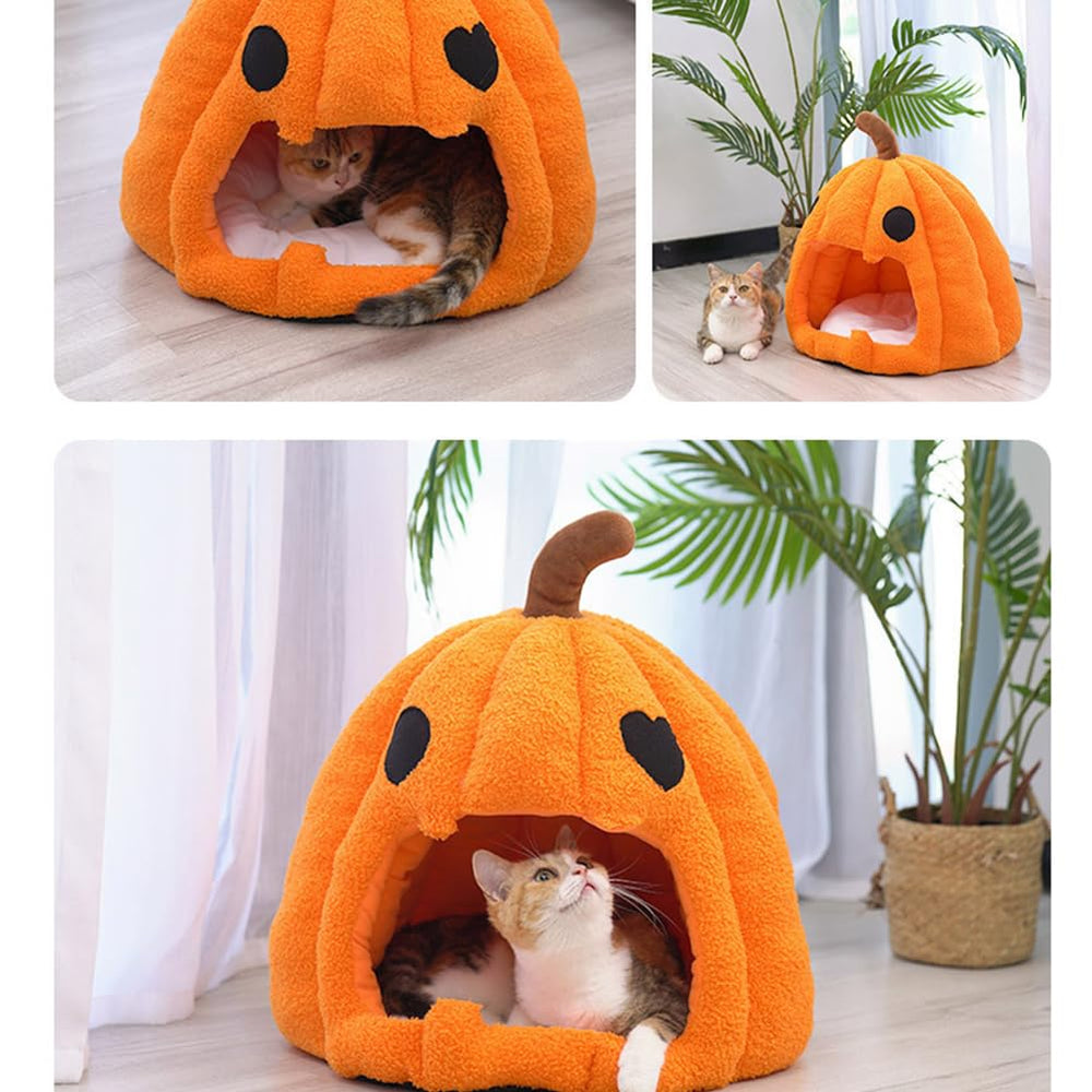 GPPSUNGD pumpkin cat bed material texture emphasizes soft, durable plush fabric for comfy naps.