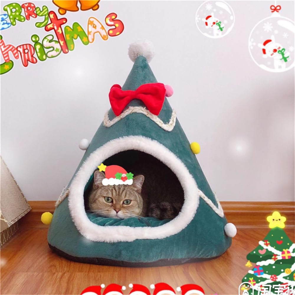 GPPSUNGD Christmas Tree Cat Bed interior provides warm plush comfort.