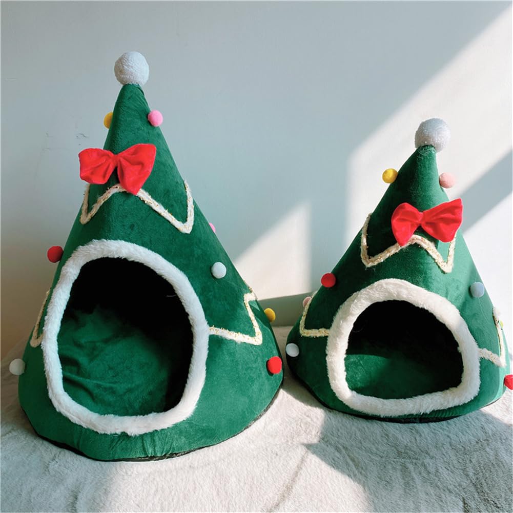 GPPSUNGD Christmas Tree Cat Bed cushion removable and machine washable.