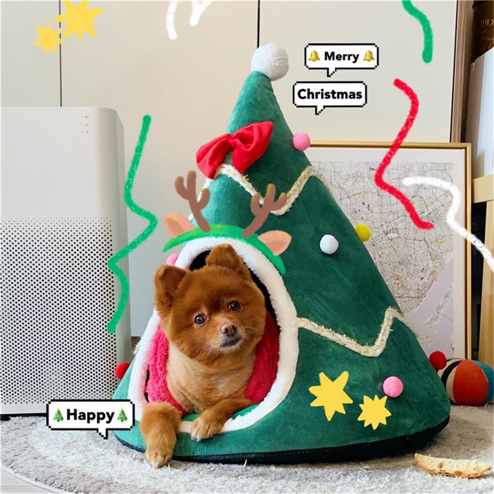GPPSUNGD Christmas Tree Cat Bed side view highlights private space.