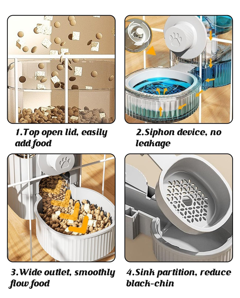 GPY feeder with 45-degree slope prevents food sticking