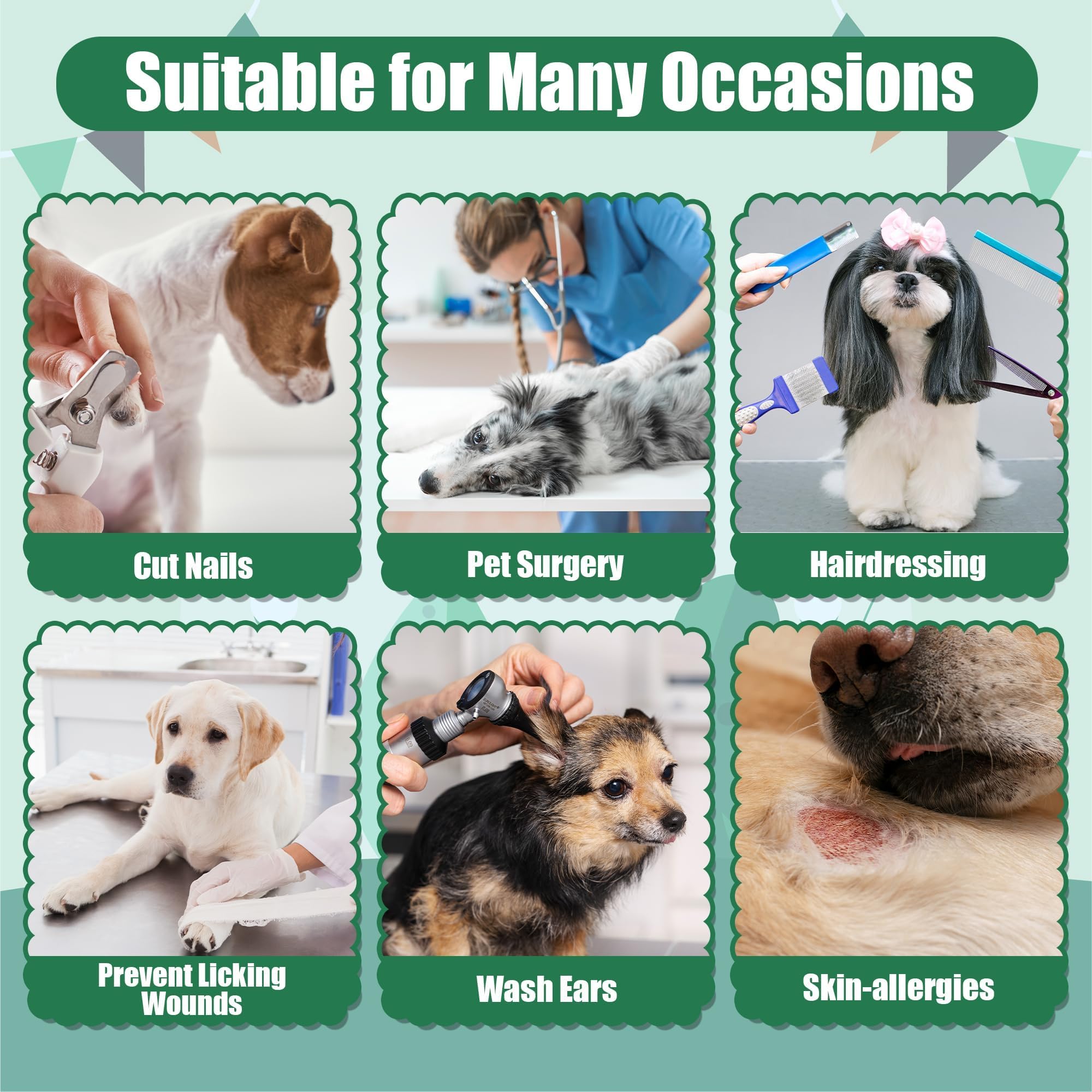 GQIRIL soft dog cone collar blue application image illustrates post-surgery, grooming, and nail clipping use