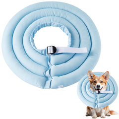 GQIRIL soft dog cone collar blue front view provides protective recovery while keeping comfort