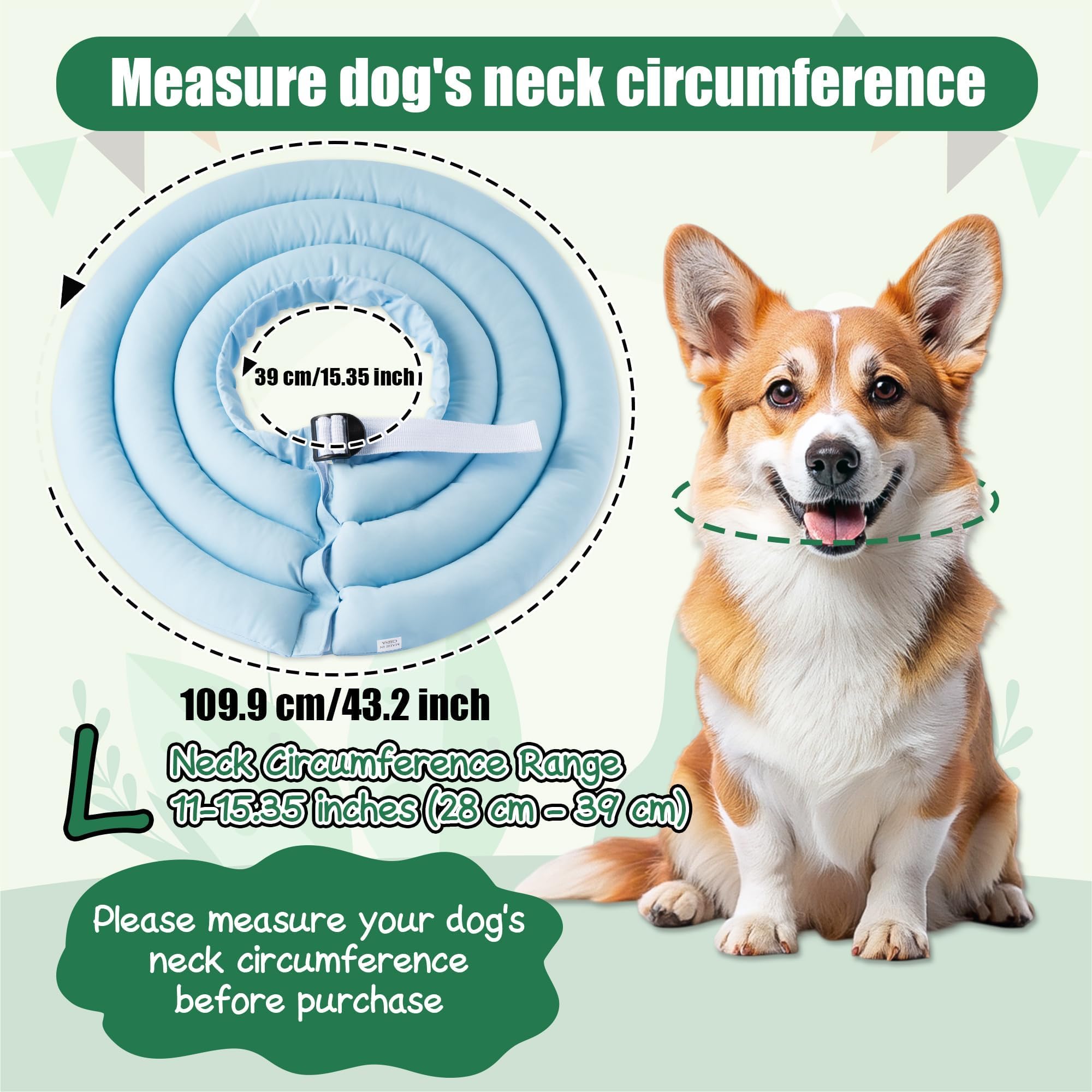 GQIRIL soft dog cone collar blue side view shows adjustable fit for different neck sizes