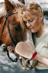 Gracefur mitt used for tack cleaning and leather care with even soap application.