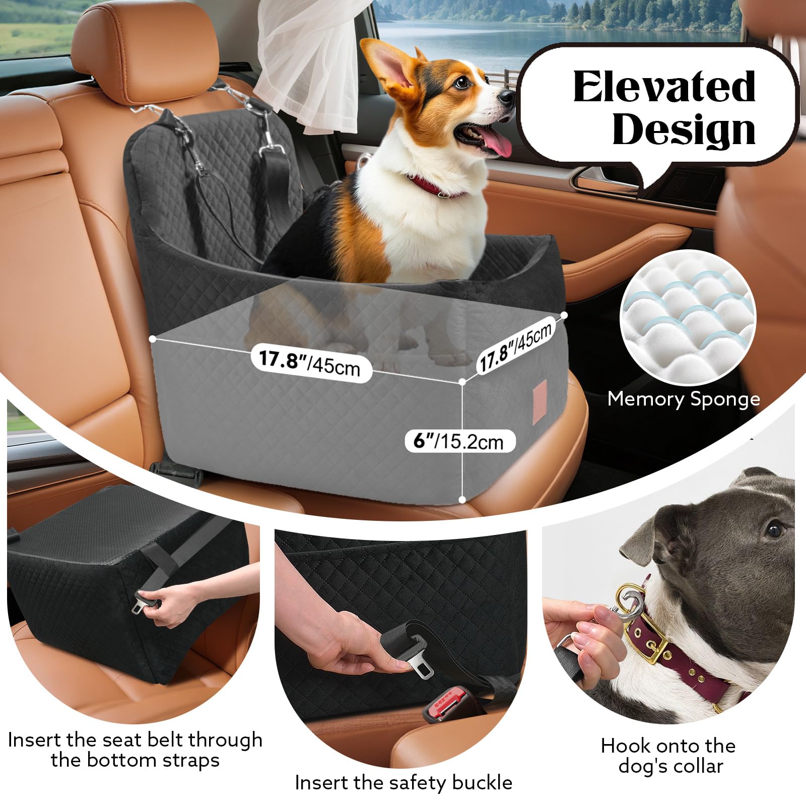 GracePals dog car seat side detail highlights plush fabric and foam support.